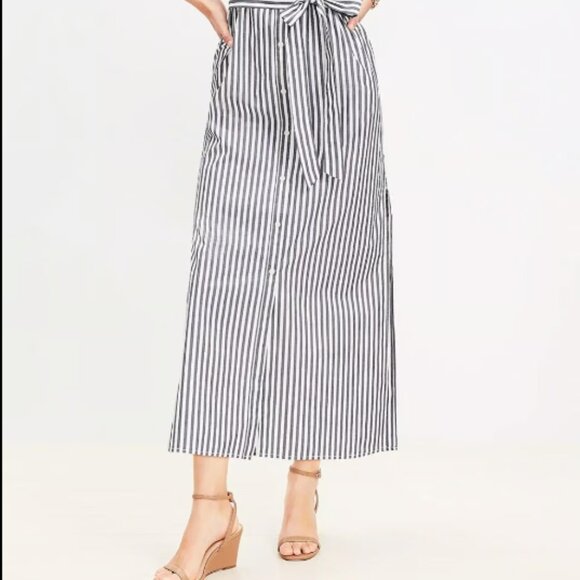 ANN TAYLOR LOFT BELTED PETITE POCKET SHIRTDRESS STRIPED NWOT $100 M P - Picture 4 of 7